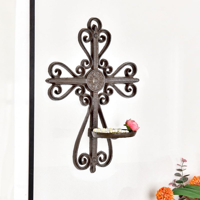 Sungmor Cast Iron Wall Candle Sconce, Decorative Wall Cross Candleholder Wall Mount Tealight Flameless Candle Stand, Wall Hanging Pillar Candle Holders Kitchen Dining Living Room Bedroom Patio Decor - Image 4